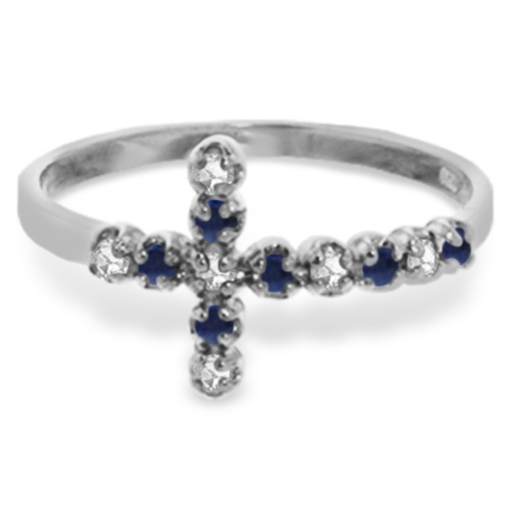 COPY - 14K GOLD CROSS RING WITH DIAMONDS & SAPPHI… - Picture 1 of 4